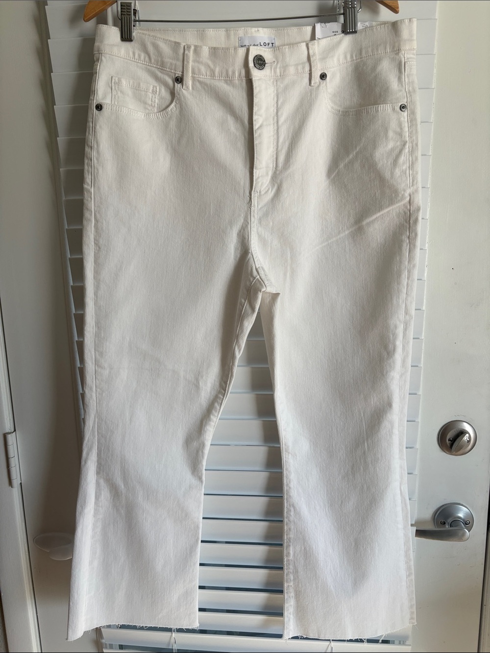 NWT LOFT High Waist Kick Crop Distressed Flare Bottom Preppy Jeans SZ 14/32